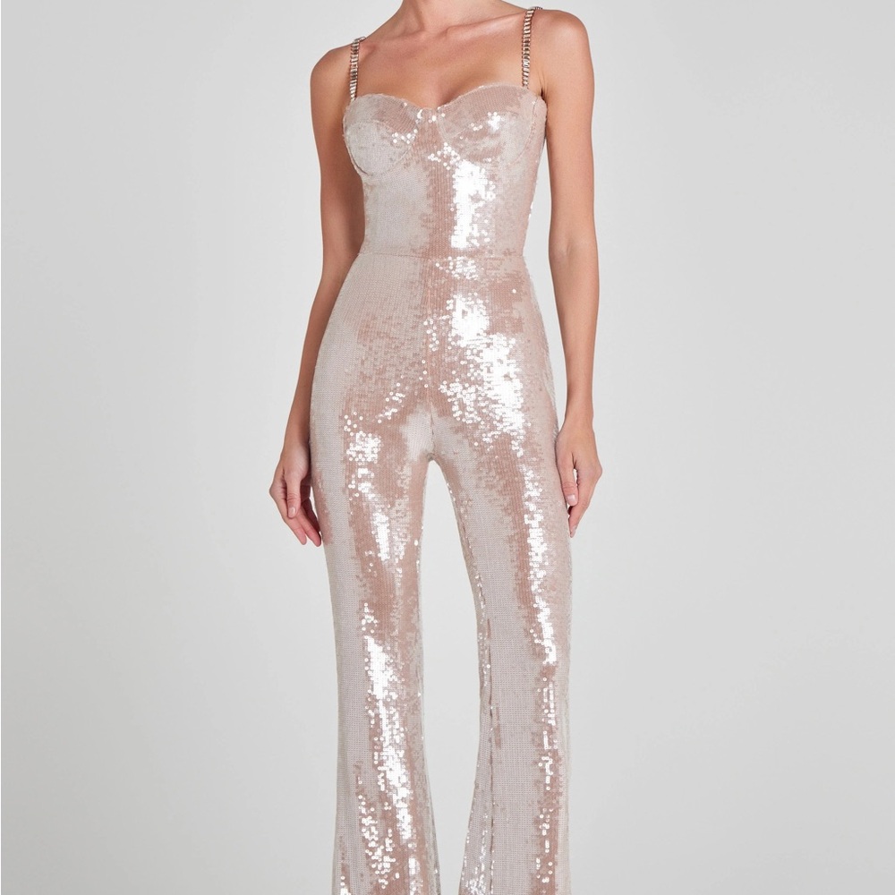NADINE MERABI - LUCINDA CHAMPAGNE JUMPSUIT Shimmering Sequin Jumpsuit - Silver